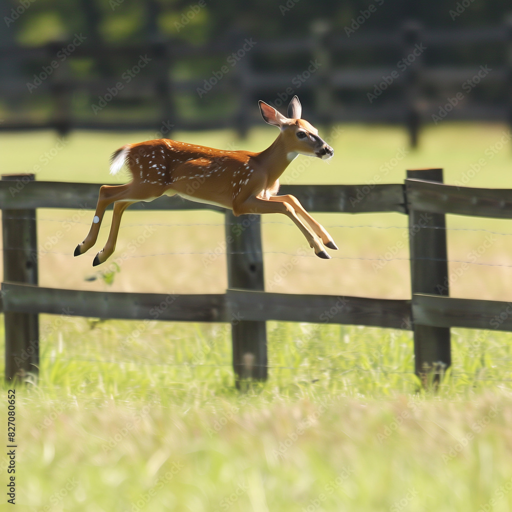 Fotografie The deer leaps over the fence