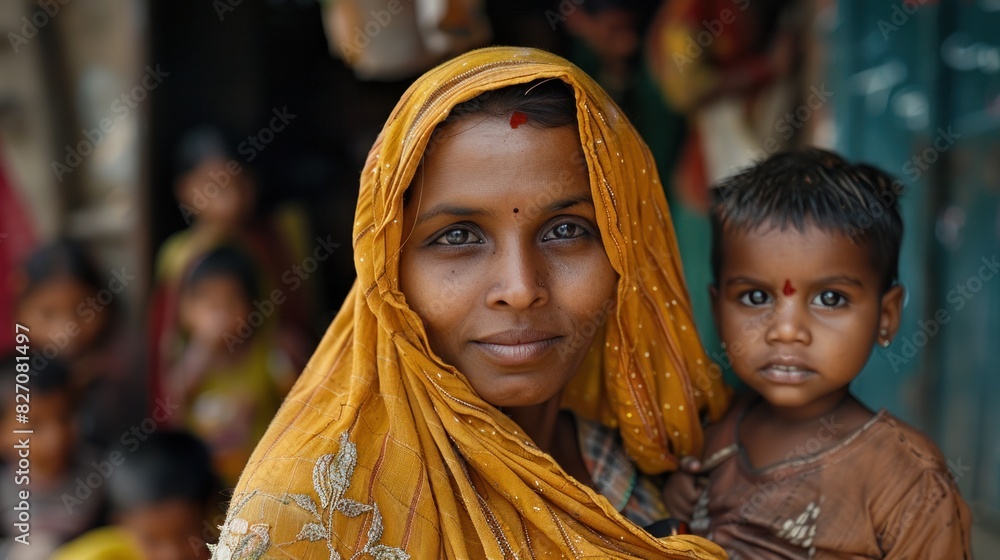 Indian mother and child, with Bombay children in the background Indian mother and child, with Bombay children in the background