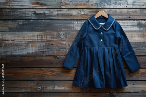 School uniform on wooden background - generative ai