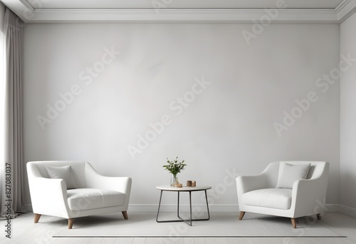 A minimalist white room with two chairs and a potted plant