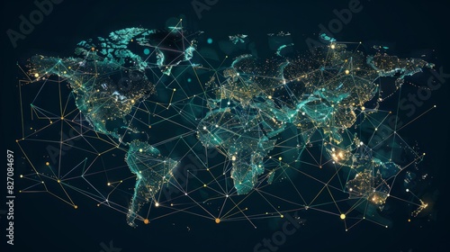 World map  network connectivity in finance  economy  telecommunication
