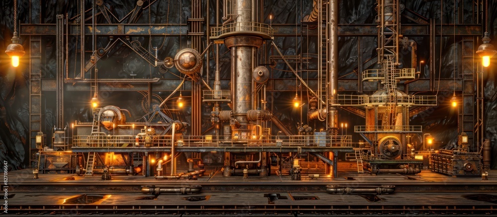 Steampunk Drilling Rig Intricate D Rendering of an Industrial