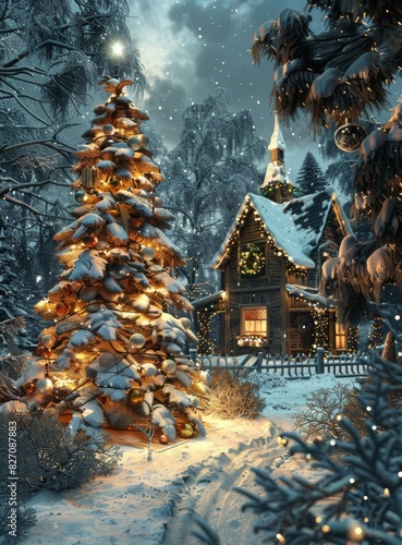 Snowy Christmas Cabin in the Forest © Adobe Contributor