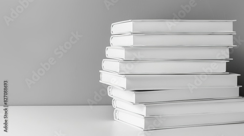 white files stacked in an orderly fashion on a pristine surface, flat design, side view, office setup, water color, black and white photo