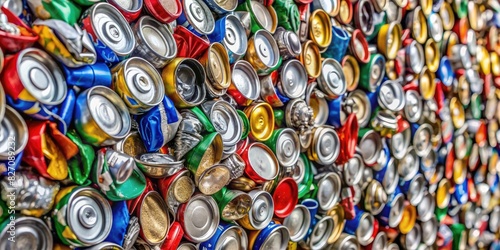 Pile of Colorful Crushed Aluminum Cans for Recycling