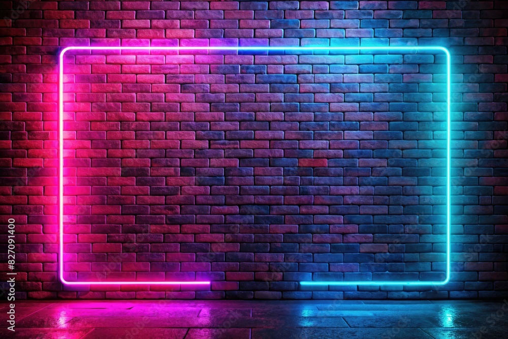 Neon Frame on a Brick Wall with Vibrant Lights Stock Illustration ...