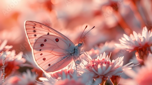 A butterfly resting on a pink flower, with soft light enhancing the gentle colors © Nazia