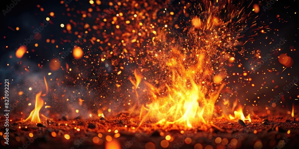 Intense Fire and Sparks on a Dark Background Intense Fire and Sparks on a Dark Background