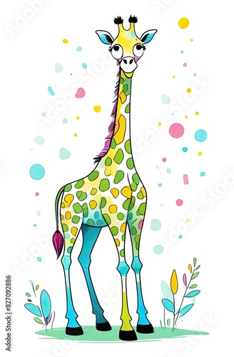 giraffe with Rainbow spots on white background illustration