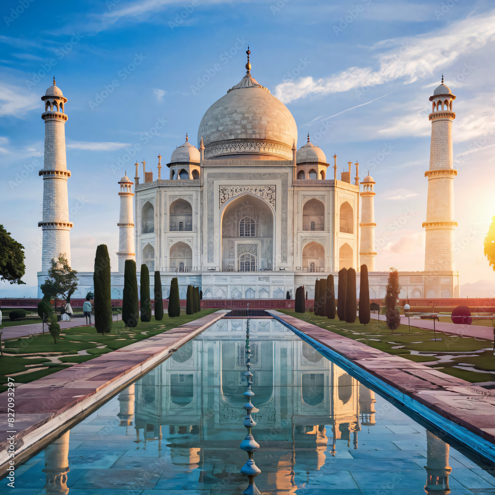 Fototapeta premium a realistic image of the Majestic Taj Mahal: A Dream Destination Unveiled