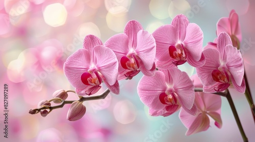  A tight shot of a pink blossom on a branch against a backdrop of softly blurred lights The midground features an equally blurred cluster of pink blooms