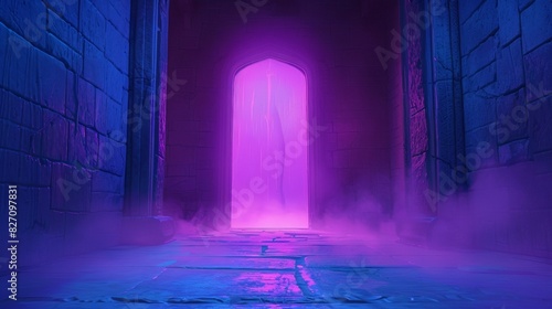 Exit of a labyrinth  opening  cartoon  eerie  purple light