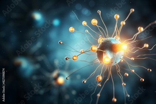 Close-up of neurons sending brain activity triggering nerve signal and neurotransmitter for surgery photo