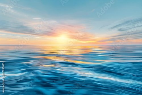 Abstract Ocean and Sky Background. Artistic Blue Blurred Sunrise Over Atlantic Beach