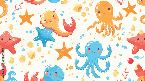 Four with six sea animal seamless pattern with crab s