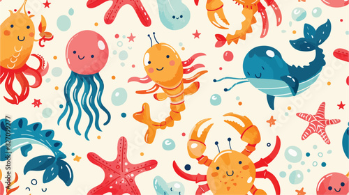 Four with six sea animal seamless pattern with crab s © Rover