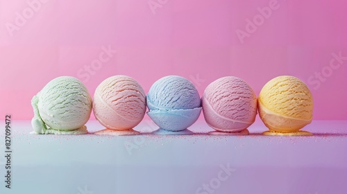 Pastel Colored Ice Cream Scoops on Gradient Background photo
