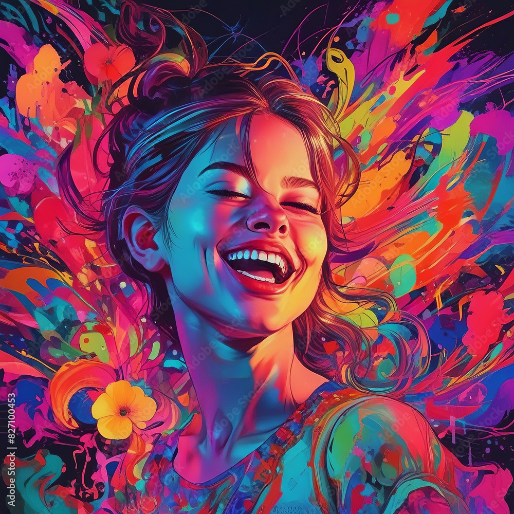 A smiling attractive girl abstract art colorful painting A smiling attractive girl abstract art colorful painting