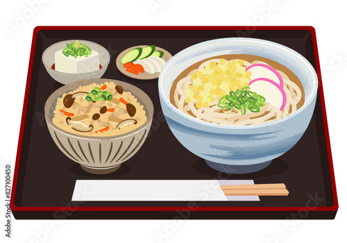 食事_和食_麺類_うどん定食_かやくご飯