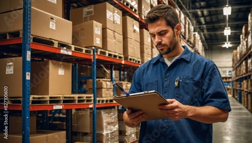 Warehouse Worker Inspecting Inventory
