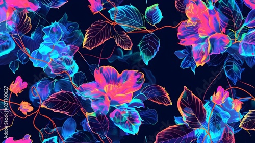 Radiant Neon Floral Leaves ...