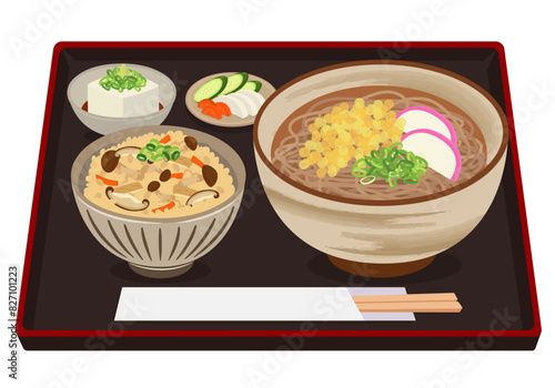 Tanuki Soba Lunch Tray Illustration
