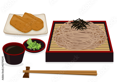 食事_和食_麺類_ざるそば定食_いなり寿司