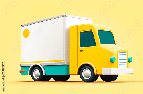 Simple 3D illustration of a delivery truck on a pastel yellow background