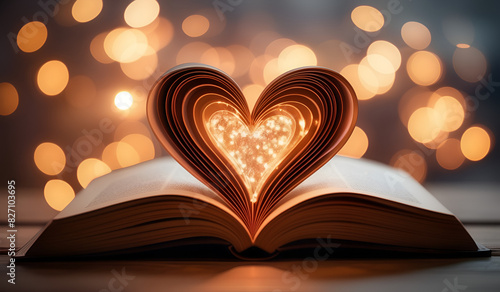 Love and wisdom illuminate the pages of a romantic book 