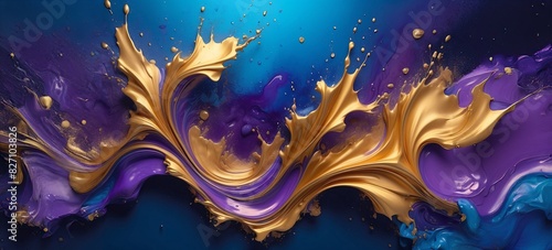 Multi color and Gold Abstract Painting on a Luxurious Marble Acrylic Background	
