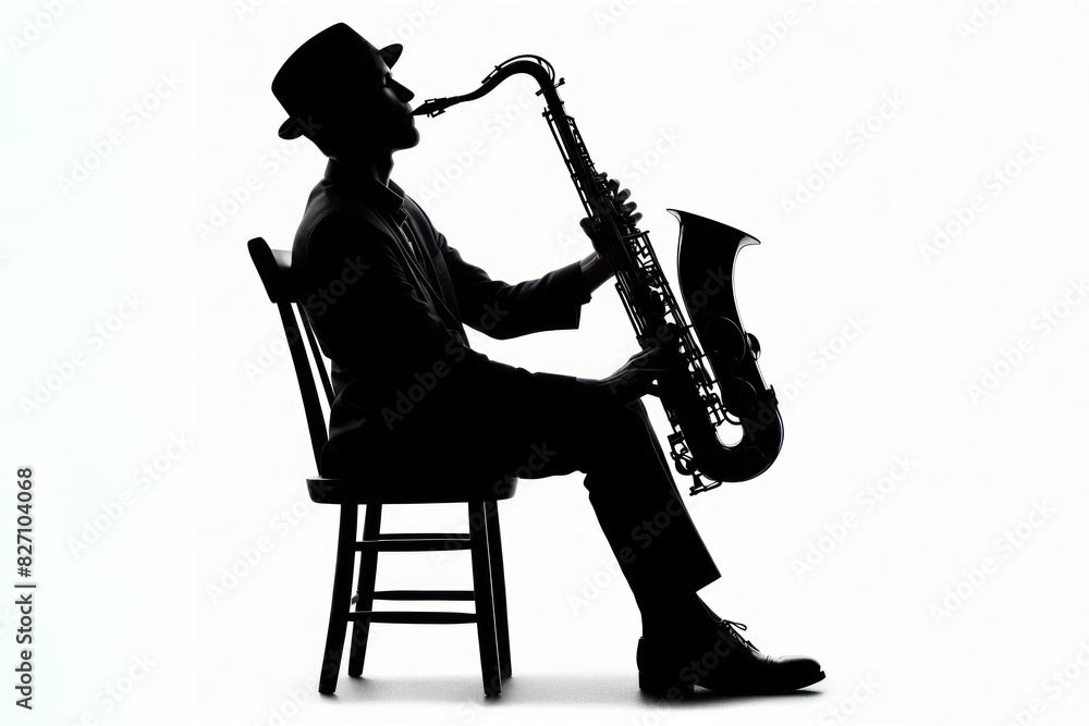 Naklejka premium person playing a saxophone silhouette Isolated on white background