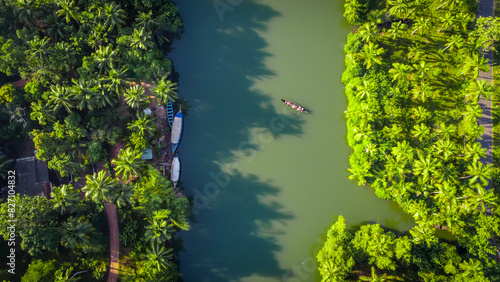 Aerial shot of backwaters in Varkala	