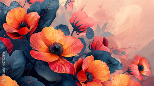 Wallpaper Mural Decorative flowers illustration with a modern artistic touch Torontodigital.ca