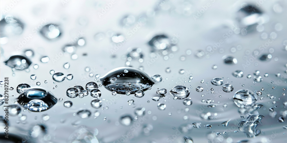 water drops on white background, banner,dew or dripping rain droplets,cool surface on glass