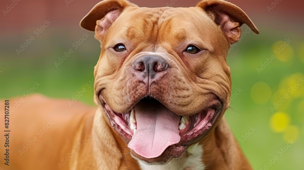 A brown and white dog with its tongue out and mouth wide open A brown and white dog with its tongue out and mouth wide open