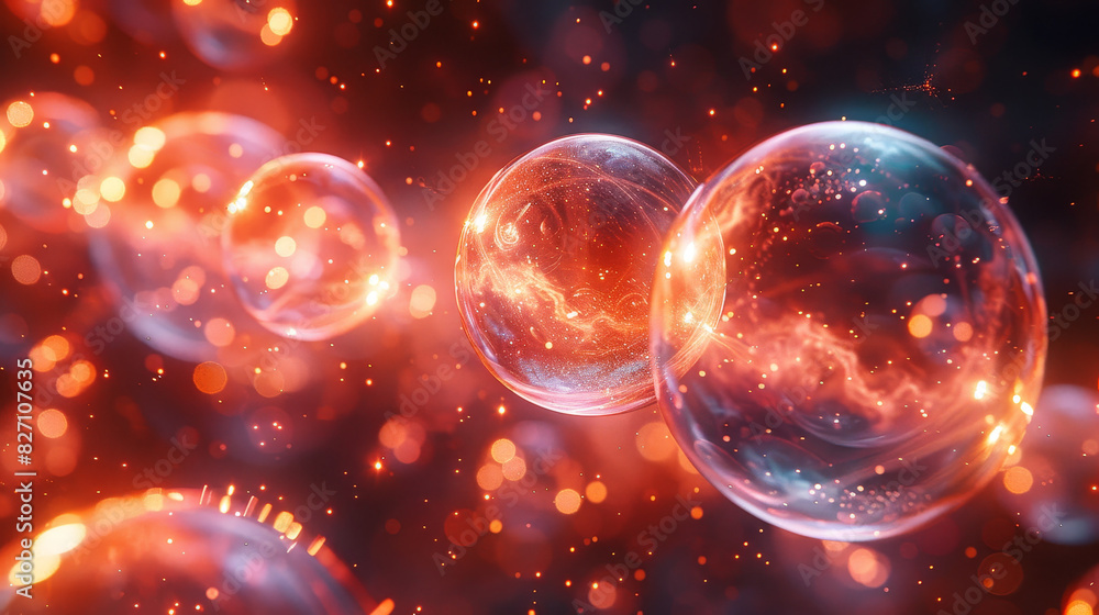 Glowing orbs of light floating in a cosmic background, creating a mesmerizing and ethereal scene. Glowing orbs of light floating in a cosmic background, creating a mesmerizing and ethereal scene.
