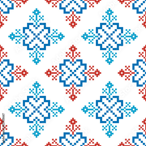 Cross Stitch embroidery seamless.Geometric pixel ethnic patterns. American, Mexican,African, mediterranean, nordic,Aztec style.Tradition folk art background design for products, fabric, ,print,decor