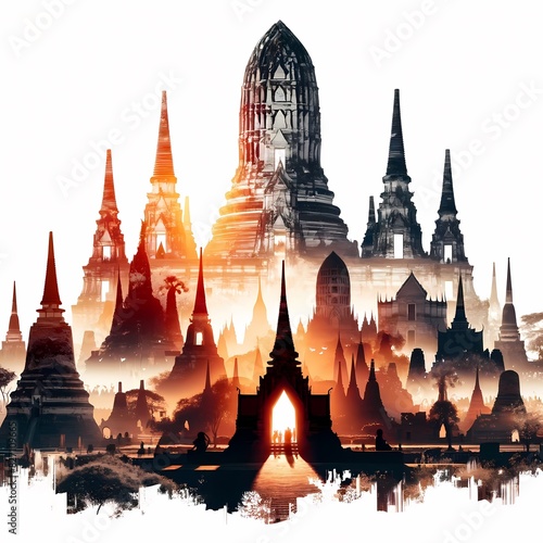 Mystical Temple Spires at Sunrise photo