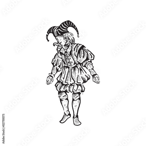 Vintage retro hand drawn old style dancing clown sketch art vector illustration