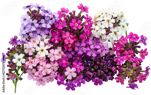 Cheerful Verbena with Clusters Small Flowers Isolated On Transparent Background PNG.