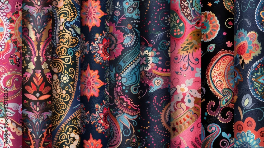 Variety of textile digital designs for women s clothing inspired by Mughal paisley baroque and geometric motifs ideal for print on fabric and garment decoration in the textile sector Variety of textile digital designs for women s clothing inspired by Mughal paisley baroque and geometric motifs ideal for print on fabric and garment decoration in the textile sector
