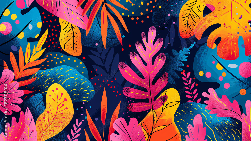 Modern illustration with a bright, colorful pattern and artistic elements