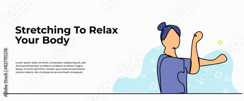 Vector illustration of stretching the arm muscles. Modern flat in continuous line style.