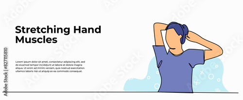 Vector illustration of stretching the arm muscles. Modern flat in continuous line style.