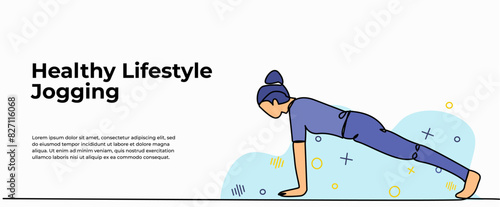 Vector illustration of do push up movements. Modern flat in continuous line style.