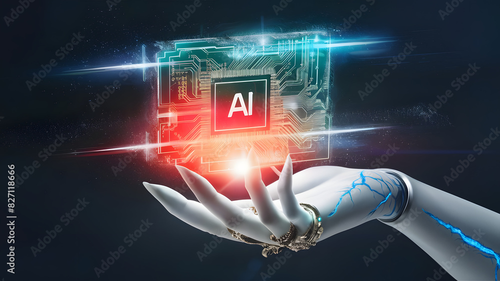 Fototapeta premium AI, Machine learning, Hands of robot and human touching on big data network connection background, Science and artificial intelligence technology, innovation and futuristic. 