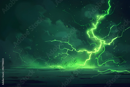 Green lightning strikes on a black background