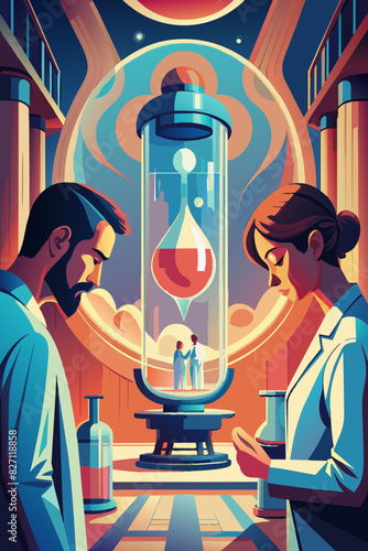 Futuristic Laboratory with Scientists and Advanced Experiment Illustration. Test tube babies reproduction
