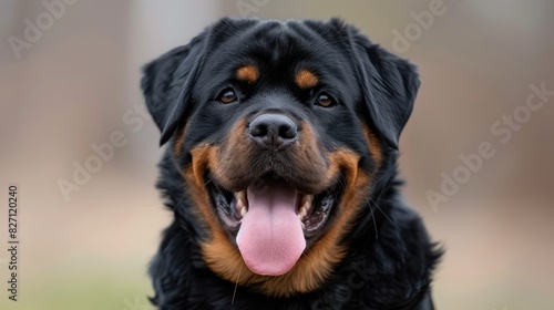  A close-up of a black and brown dog with its tongue hanging out