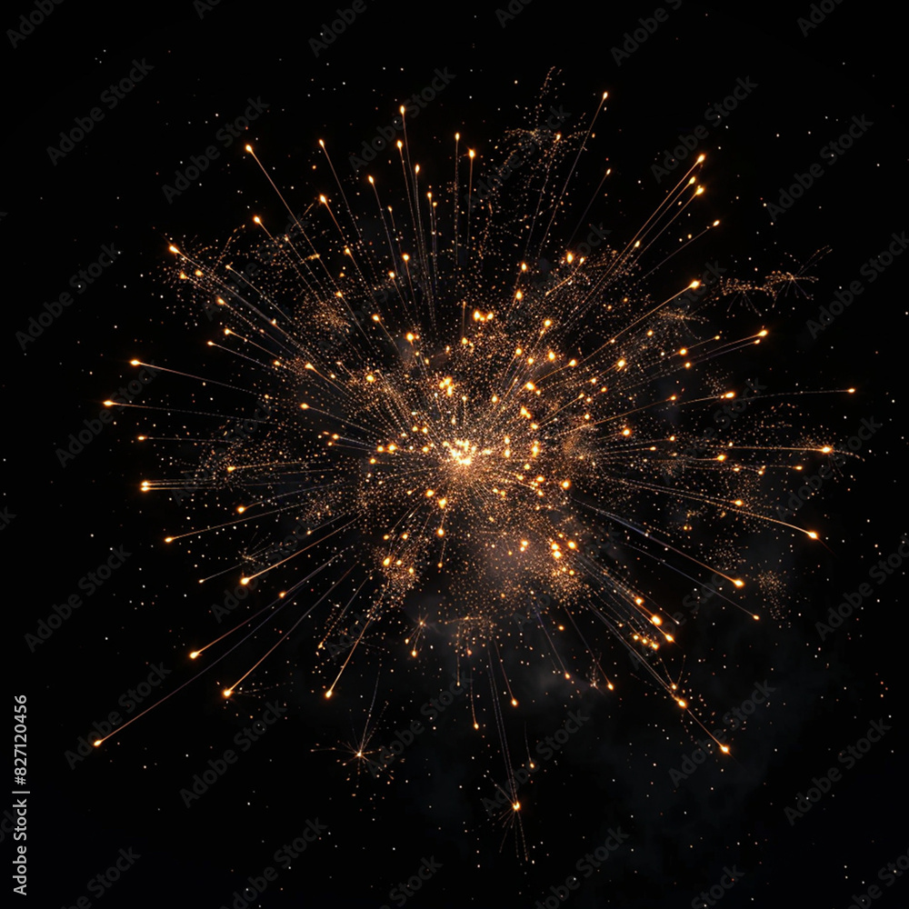 Fototapeta premium Festive fireworks on a dark plain black background.